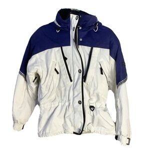 OBERMEYER Women's‎ Vintage White/Navy/Silver Adj Waist  Ski/Snow Jacket Size 8